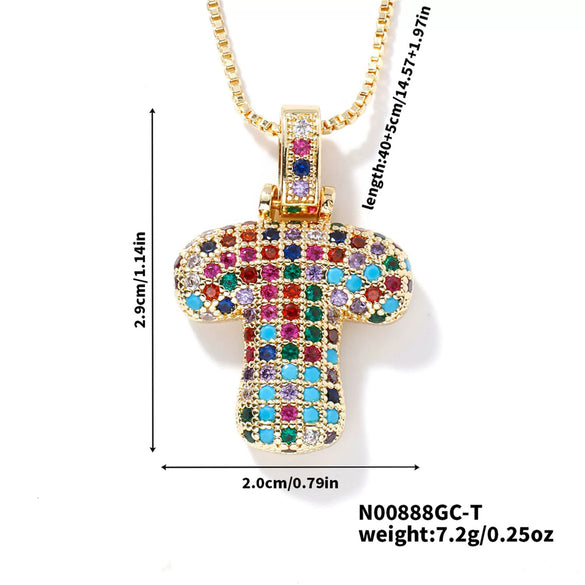 Pendant Clavicle Chain Copper Inlaid Zircon Hip Hop Style With Letter Pattern Electroplated