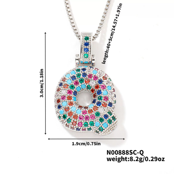 Pendant Clavicle Chain Copper Inlaid Zircon Hip Hop Style With Letter Pattern Electroplated