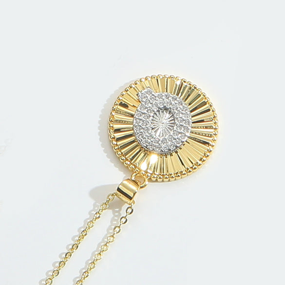 Pendant Clavicle Chain Copper Mixed Gemstone Setting Letter Number Text Pattern Electroplating