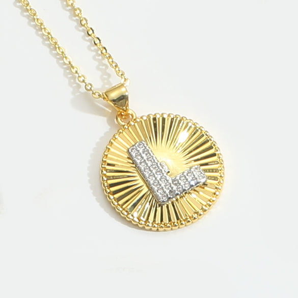Pendant Clavicle Chain Copper Mixed Gemstone Setting Letter Number Text Pattern Electroplating