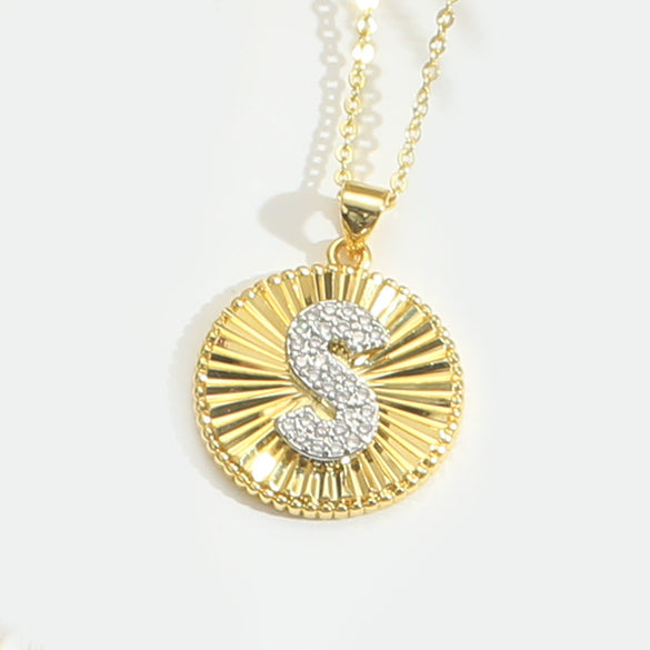 Pendant Clavicle Chain Copper Mixed Gemstone Setting Letter Number Text Pattern Electroplating