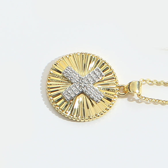 Pendant Clavicle Chain Copper Mixed Gemstone Setting Letter Number Text Pattern Electroplating