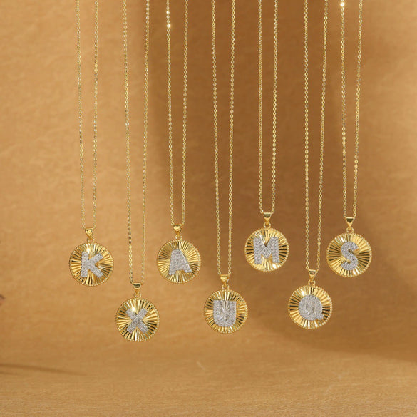 Pendant Clavicle Chain Copper Mixed Gemstone Setting Letter Number Text Pattern Electroplating