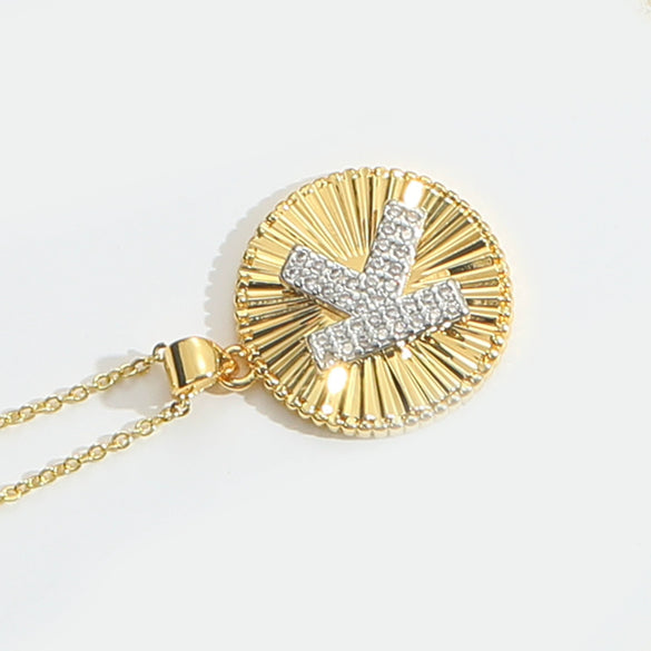 Pendant Clavicle Chain Copper Mixed Gemstone Setting Letter Number Text Pattern Electroplating