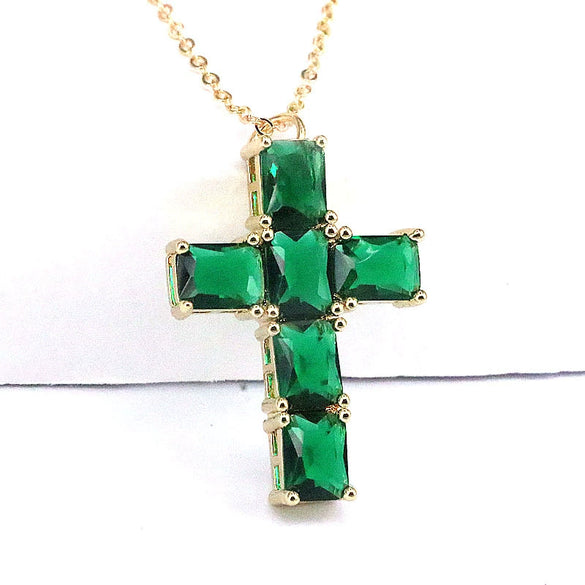 Pendant Clavicle Chain Mixed Gem Inlay Copper Geometric Rectangular Zircon Cross Electroplating