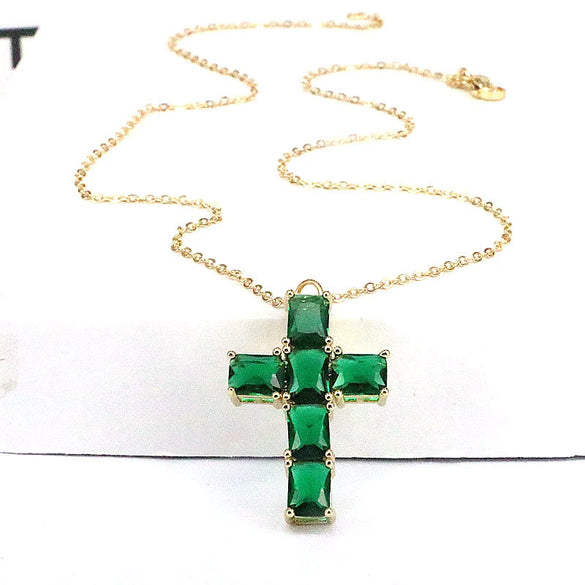Pendant Clavicle Chain Mixed Gem Inlay Copper Geometric Rectangular Zircon Cross Electroplating