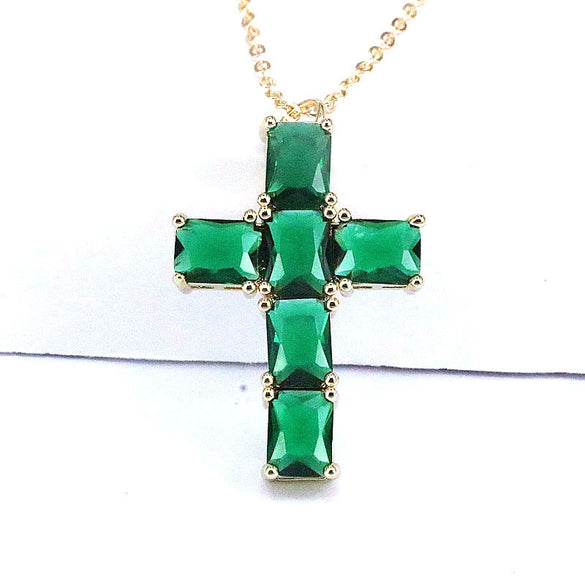 Pendant Clavicle Chain Mixed Gem Inlay Copper Geometric Rectangular Zircon Cross Electroplating