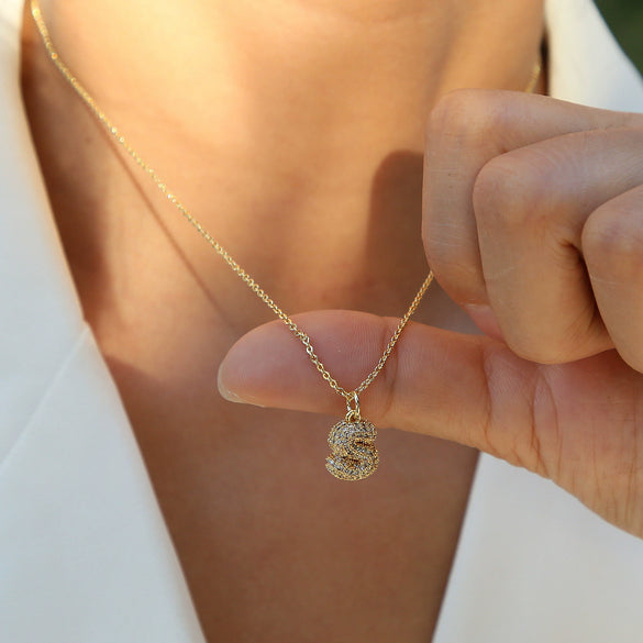 Pendant Clavicle Chain Necklace Brass Electroplated With Letters Numbers Text Pattern