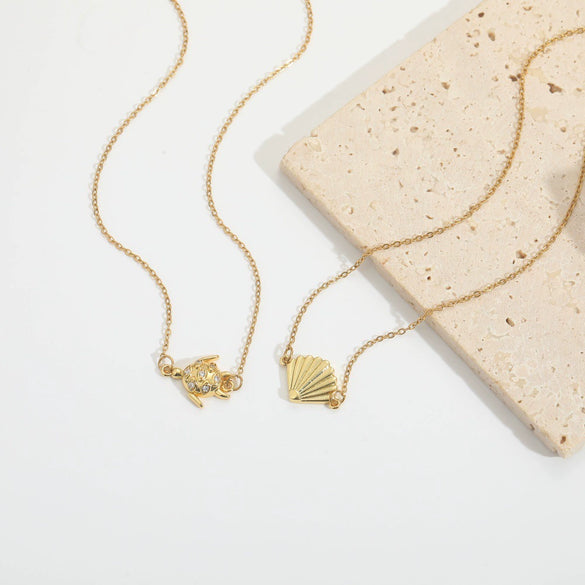 Pendant Clavicle Chain Necklace Copper Mixed Gemstone Setting Geometric Fish Flag Shape Electroplating