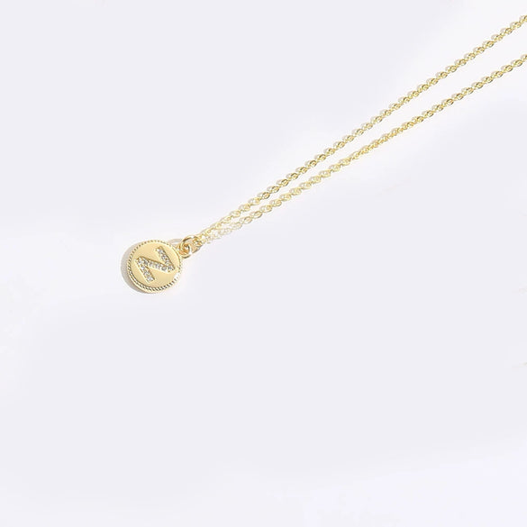Pendant Clavicle Chain Necklace Mixed Gemstone Setting Copper Disc Shape English Letters Style Electroplating For Women
