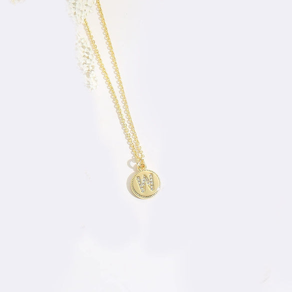 Pendant Clavicle Chain Necklace Mixed Gemstone Setting Copper Disc Shape English Letters Style Electroplating For Women