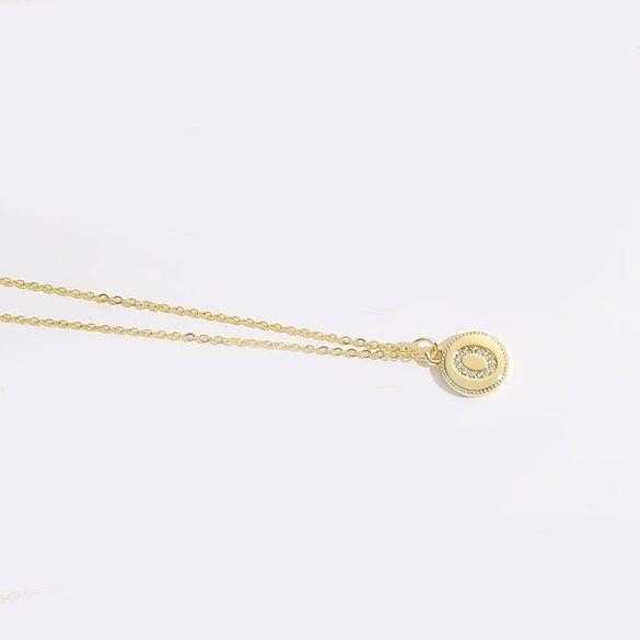 Pendant Clavicle Chain Necklace Mixed Gemstone Setting Copper Disc Shape English Letters Style Electroplating For Women