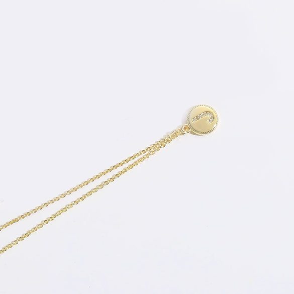 Pendant Clavicle Chain Necklace Mixed Gemstone Setting Copper Disc Shape English Letters Style Electroplating For Women