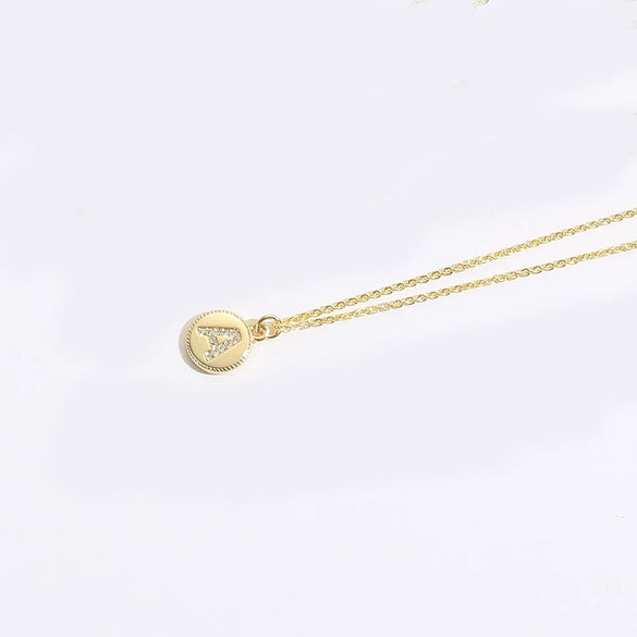Pendant Clavicle Chain Necklace Mixed Gemstone Setting Copper Disc Shape English Letters Style Electroplating For Women