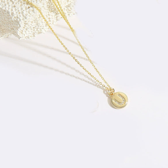Pendant Clavicle Chain Necklace Mixed Gemstone Setting Copper Disc Shape English Letters Style Electroplating For Women