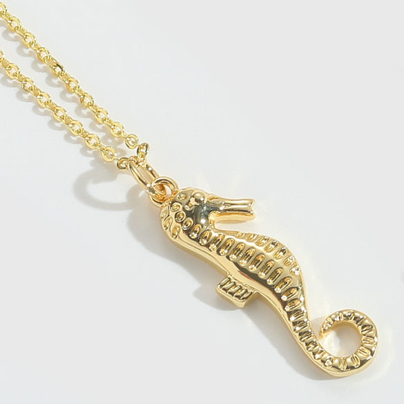 Pendant Clavicle Chain Women Copper Electroplating Heart Shape Seahorse Design Mixed Gemstone Setting