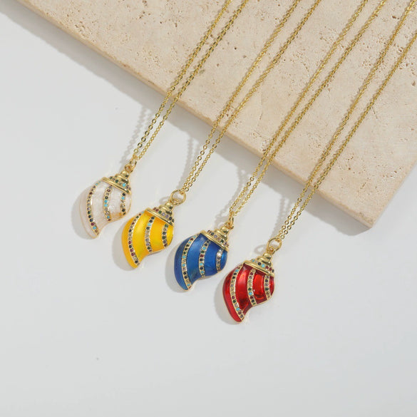 Pendant Clavicle Chain Women Copper Electroplating Heart Shape Seahorse Design Mixed Gemstone Setting