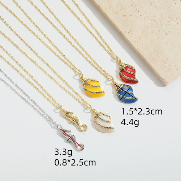 Pendant Clavicle Chain Women Copper Electroplating Heart Shape Seahorse Design Mixed Gemstone Setting