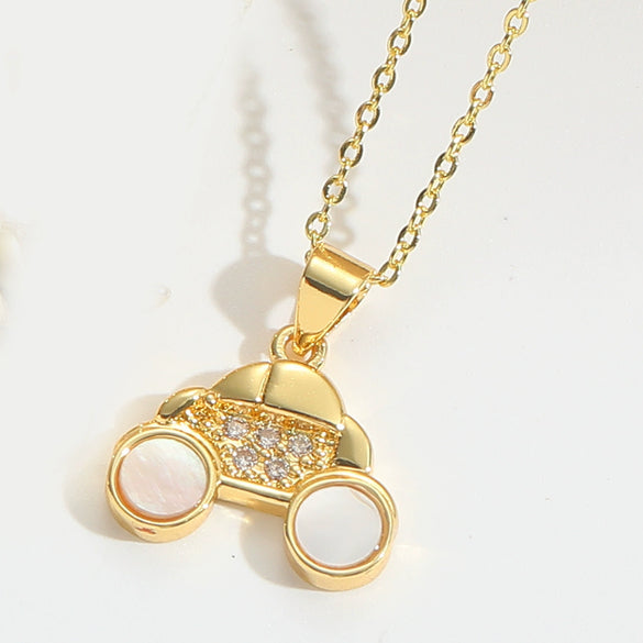 Pendant Clavicle Chain Women Retro Motherofpearl Zircon Inlaid Love Lock Shape Cross Design Copper Electroplating Geometric
