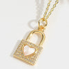Pendant Clavicle Chain Women Retro Motherofpearl Zircon Inlaid Love Lock Shape Cross Design Copper Electroplating Geometric