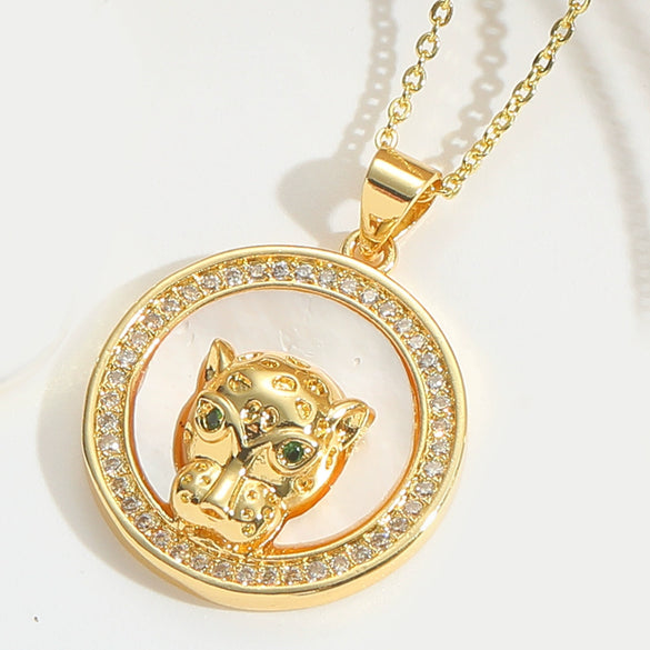 Pendant Clavicle Chain Women Retro Motherofpearl Zircon Inlaid Love Lock Shape Cross Design Copper Electroplating Geometric