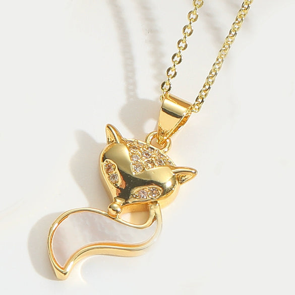 Pendant Clavicle Chain Women Retro Motherofpearl Zircon Inlaid Love Lock Shape Cross Design Copper Electroplating Geometric