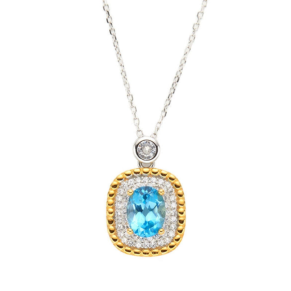 Pendant Clavicle Necklace Natural Color Treasure Topaz Etothyst S925 Sterling Silver Geometric Style Set With Gems