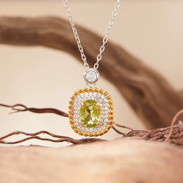 Pendant Clavicle Necklace Natural Color Treasure Topaz Etothyst S925 Sterling Silver Geometric Style Set With Gems