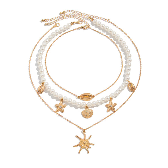Pendant Collarbone Necklace Alloy Imitation Pearl Beaded Geometric Electroplating Starfish Shell Women's