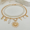 Pendant Collarbone Necklace Alloy Imitation Pearl Beaded Geometric Electroplating Starfish Shell Women's