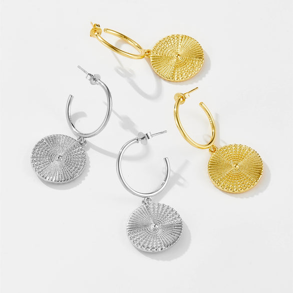 Pendant Earrings Copper Geometric Electroplated Platinum 18K Gold Retro Light Luxury Women's