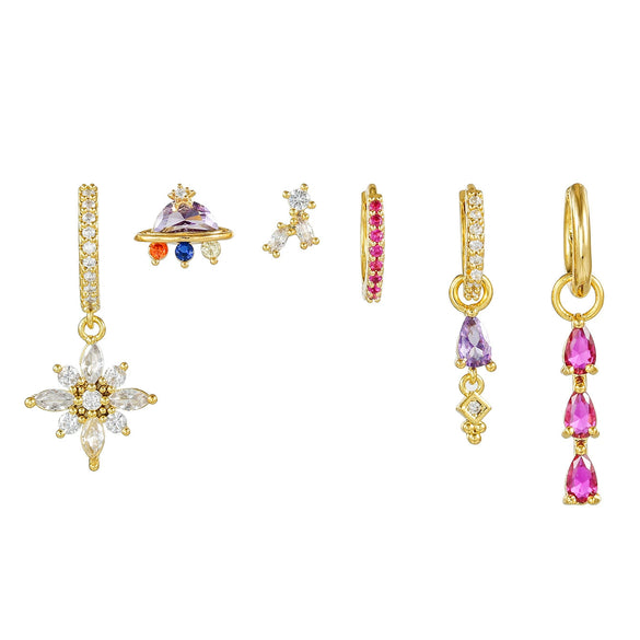 Pendant Earrings Copper Zirconia Niche Style Cartoon Astronaut Water Drop Splicing Flower Pattern
