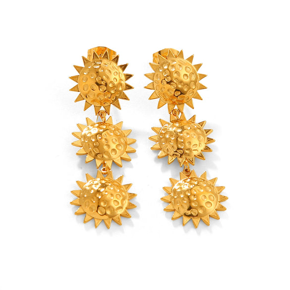 Pendant Earrings Stainless Steel Geometric Hammered Electroplated Sunflower Style For Women