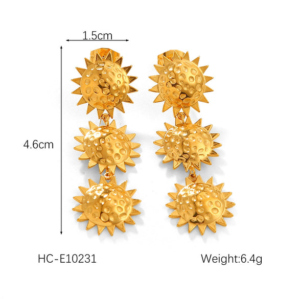 Pendant Earrings Stainless Steel Geometric Hammered Electroplated Sunflower Style For Women