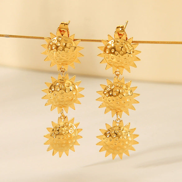Pendant Earrings Stainless Steel Geometric Hammered Electroplated Sunflower Style For Women
