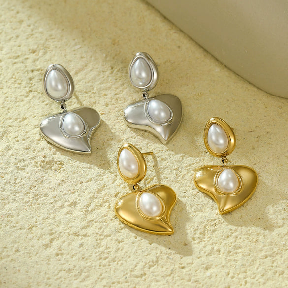 Pendant Earrings Stainless Steel 18K Vintage Electroplated Irregular Love Pearl Water Drop Style For Women