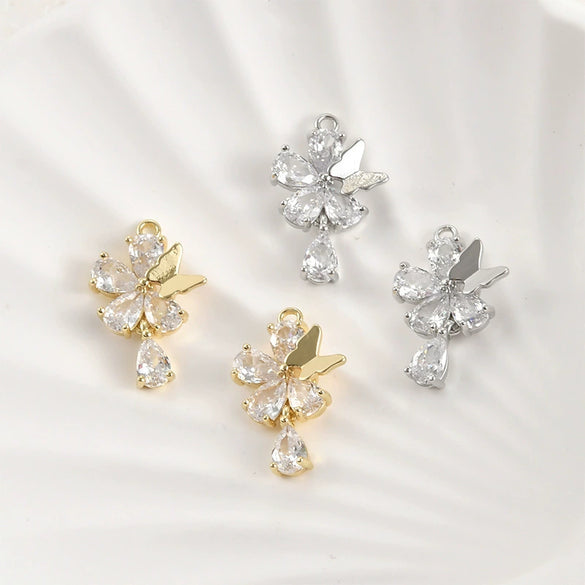 Pendant Jewelry Accessories Copper Electroplated Fairy Butterfly Flower Water Drop Zircon Hand Made