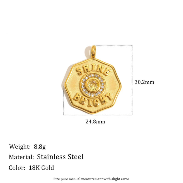 Pendant Jewelry Accessories Stainless Steel 18K Gold Plated Geometric Square Pendant