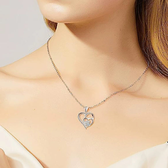 Pendant Jewelry Copper Double Peach Heart Shape With Cat Claw Pattern Inlaid Zircon For Women