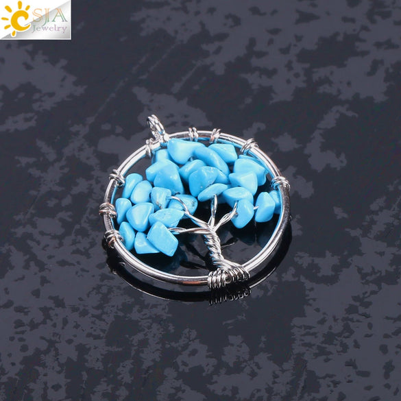 Pendant Jewelry Handmade With Natural Crystal Semi Precious Stone And Tree Of Life Design Electroplated