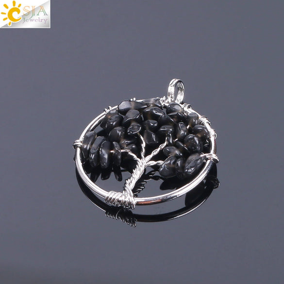 Pendant Jewelry Handmade With Natural Crystal Semi Precious Stone And Tree Of Life Design Electroplated