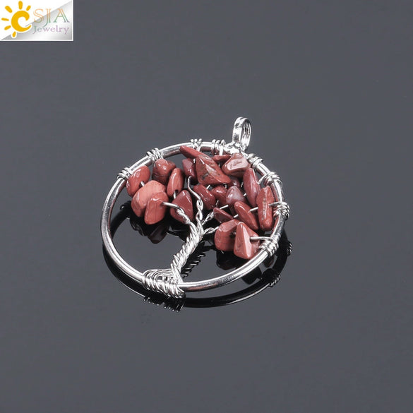 Pendant Jewelry Handmade With Natural Crystal Semi Precious Stone And Tree Of Life Design Electroplated