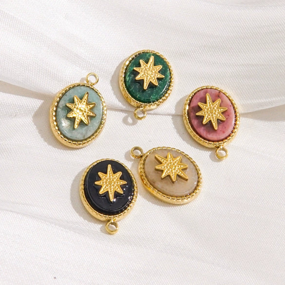 Pendant Jewelry Retro Style Geometric Oval Stainless Steel Natural Stone Inlay