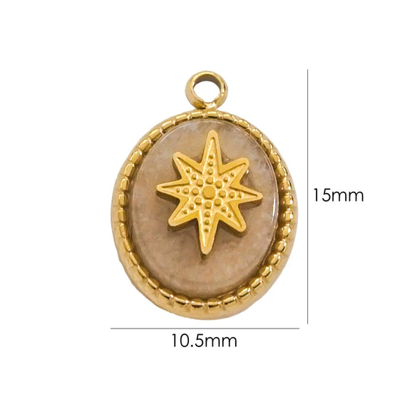 Pendant Jewelry Retro Style Geometric Oval Stainless Steel Natural Stone Inlay