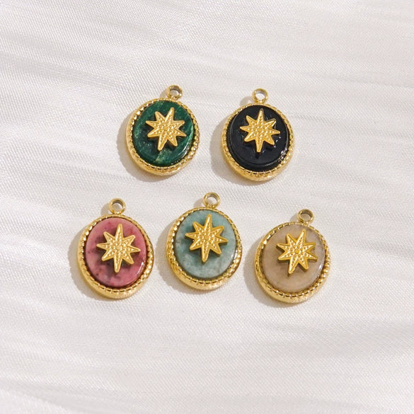 Pendant Jewelry Retro Style Geometric Oval Stainless Steel Natural Stone Inlay