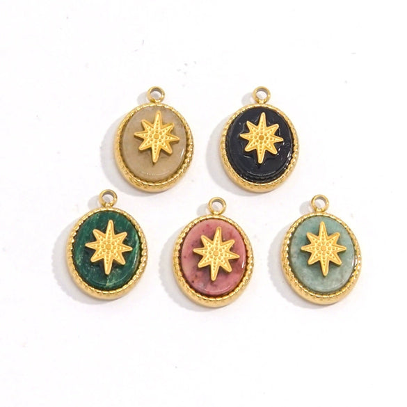 Pendant Jewelry Retro Style Geometric Oval Stainless Steel Natural Stone Inlay