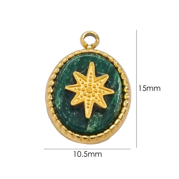 Pendant Jewelry Retro Style Geometric Oval Stainless Steel Natural Stone Inlay