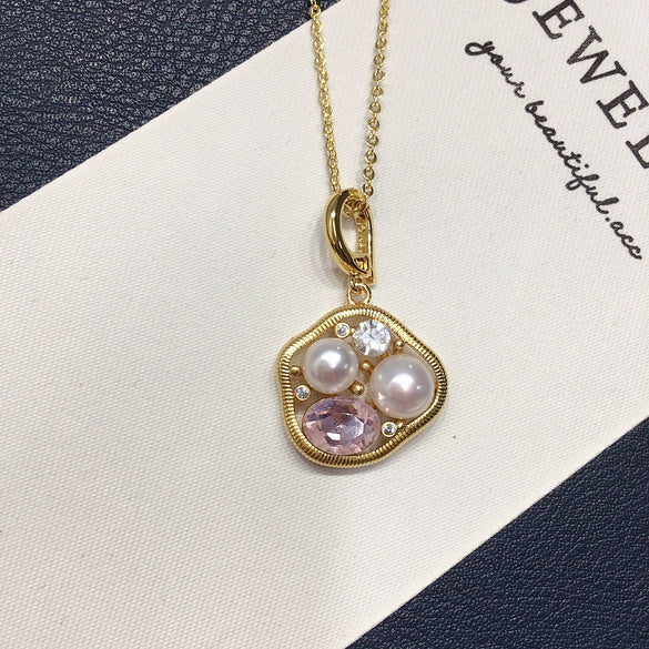Pendant Natural Freshwater Pearl Copper Circle Minimalist Design Universal Buckle