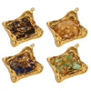 Pendant Natural Stone Gravel Glued Titanium Steel Plated 18K Gold Niche Style