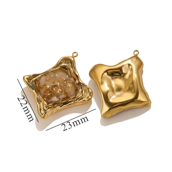 Pendant Natural Stone Gravel Glued Titanium Steel Plated 18K Gold Niche Style